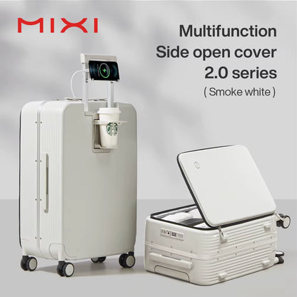 Mixi NEW Aluminum Frame Suitcase Carry on Rolling Luggage with USB Port Boarding Cabin Cup and Phone Holder 20 24 Inch