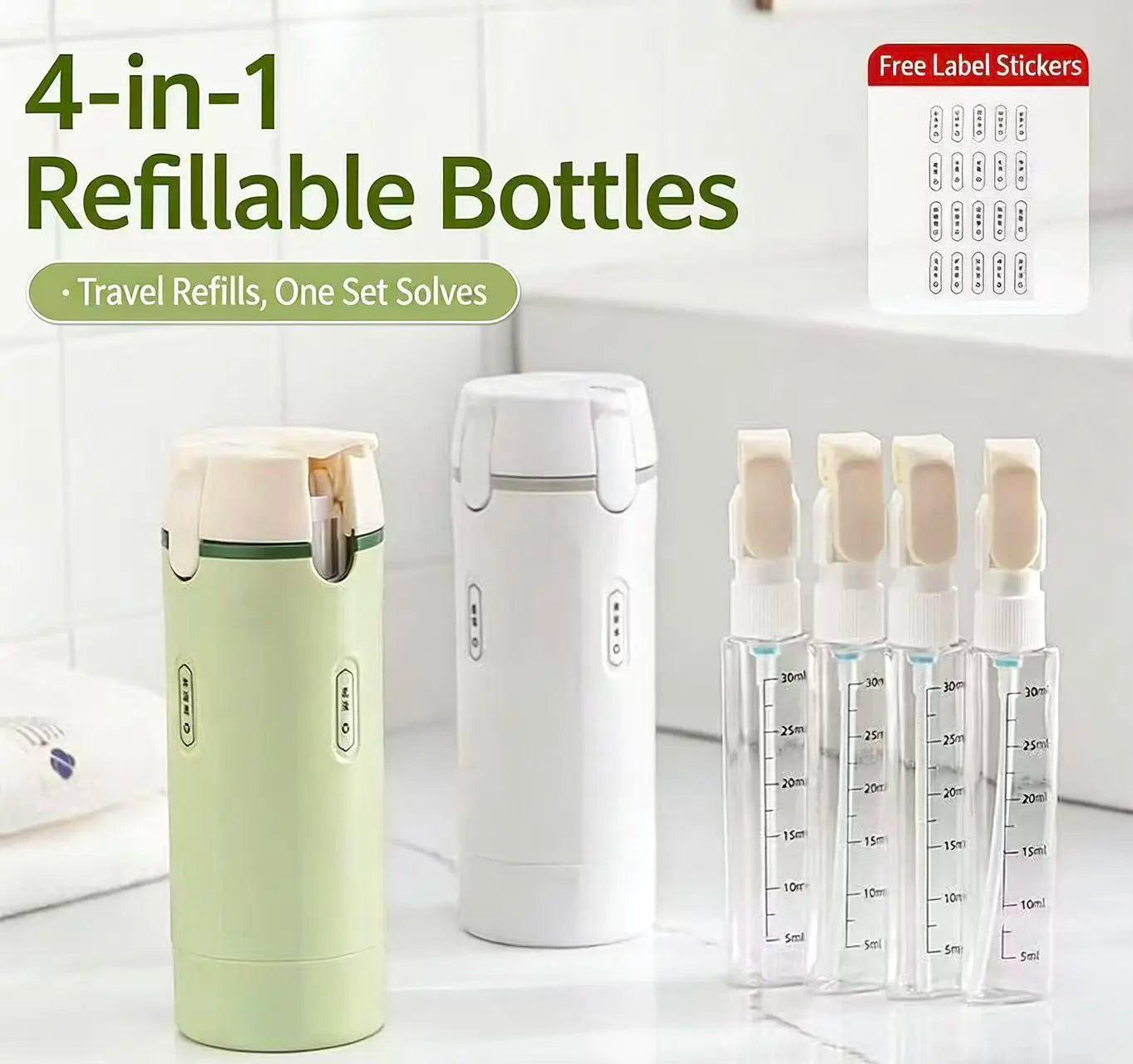 4-In-1 Portable Cosmetic Shampoo Dispenser Storage Bottle – Plastic, Travel-Friendly, Compact Design for Easy Carrying