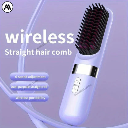 New Electric Hot Comb Multifunctional Wireless Straight Hair Straightener Negative Ion Anti-Scalding Straightening Brush 2025