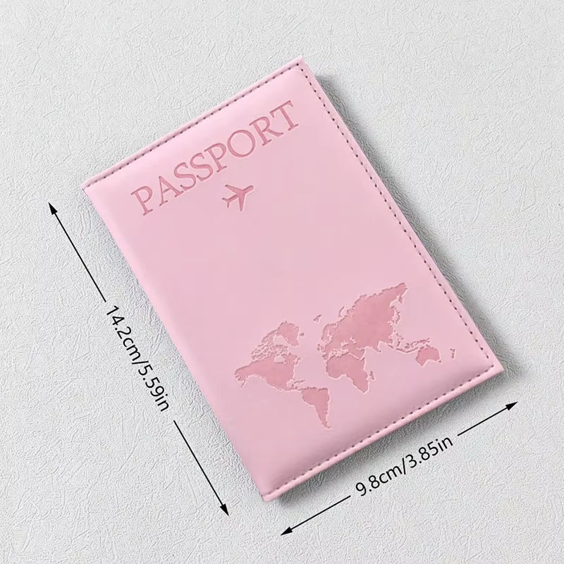 PU Leather Passport Cover for Men & Women Organizer - Protective Card Holder ID Document Covers World Map Travel Passport Case