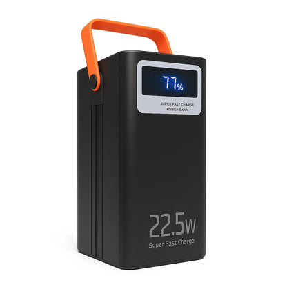 External Battery, Powerbank Portable Klack 100,000 Mah – 22.5W Fast Charging, 4 Usb-A, 2 Integrated Cables (Usb-C and Lightning), 3 Additional Ports, Led Screen and Flashlight