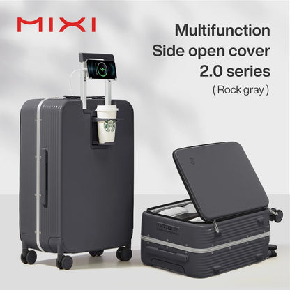 Mixi NEW Aluminum Frame Suitcase Carry on Rolling Luggage with USB Port Boarding Cabin Cup and Phone Holder 20 24 Inch