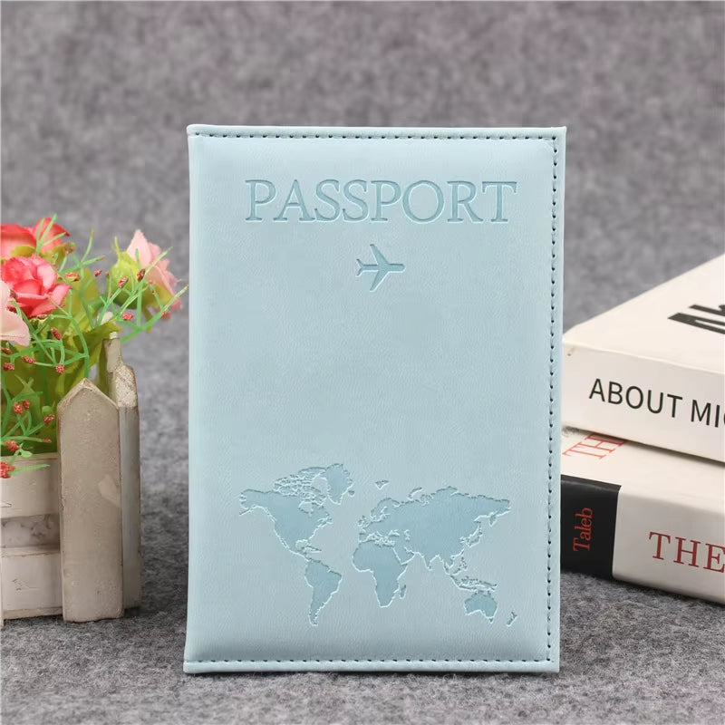 PU Leather Passport Cover for Men & Women Organizer - Protective Card Holder ID Document Covers World Map Travel Passport Case