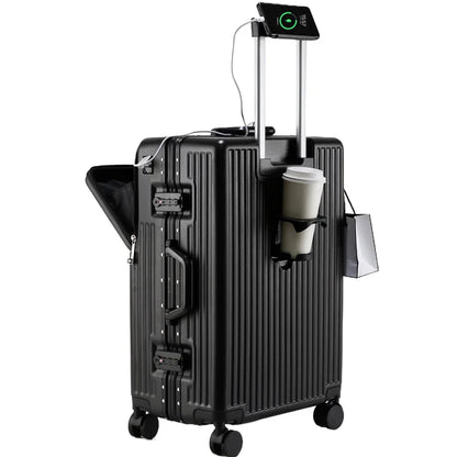Suitcases Luggage Front Opening Cabin Luggage with USB Cup Holder Female Trolley Case Male Brake Wheel Traveling Bag Luggage