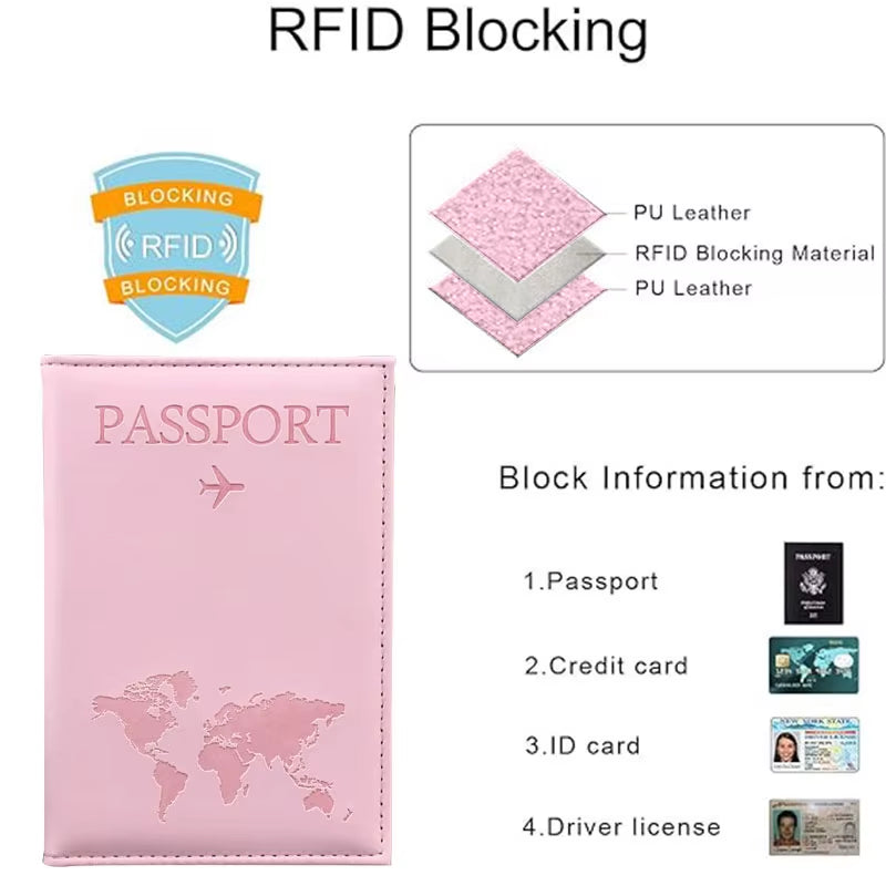 PU Leather Passport Cover for Men & Women Organizer - Protective Card Holder ID Document Covers World Map Travel Passport Case