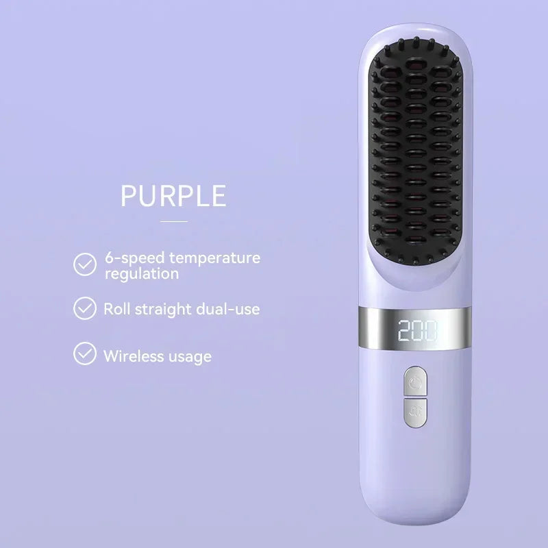 New Electric Hot Comb Multifunctional Wireless Straight Hair Straightener Negative Ion Anti-Scalding Straightening Brush 2025