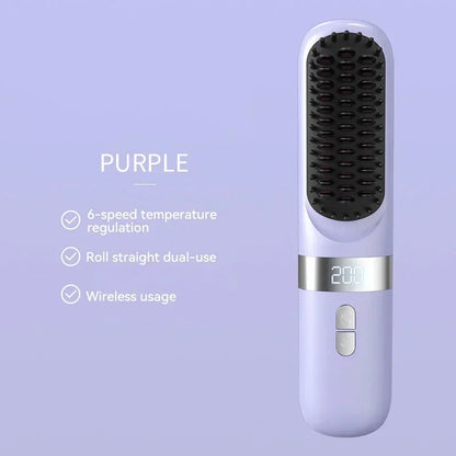 New Electric Hot Comb Multifunctional Wireless Straight Hair Straightener Negative Ion Anti-Scalding Straightening Brush 2025