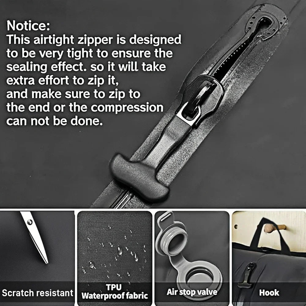 Travel Compression Bags, Waterproof Vacuum Storage Bags for Clothes Suitcase, Space Saving Bag for Travel Moving Essentials