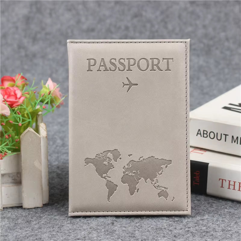 PU Leather Passport Cover for Men & Women Organizer - Protective Card Holder ID Document Covers World Map Travel Passport Case