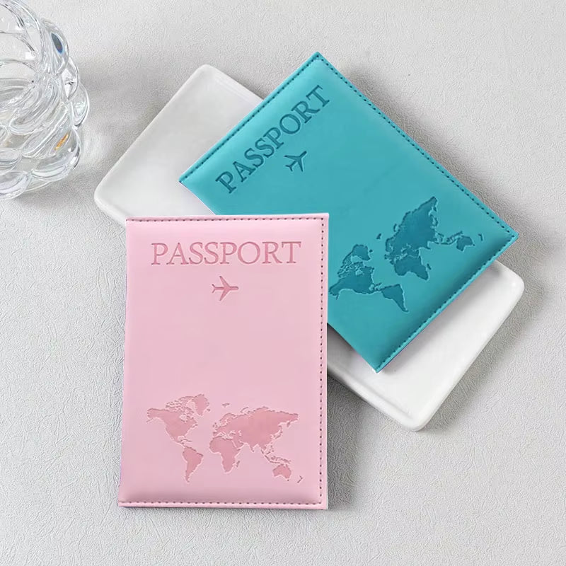 PU Leather Passport Cover for Men & Women Organizer - Protective Card Holder ID Document Covers World Map Travel Passport Case