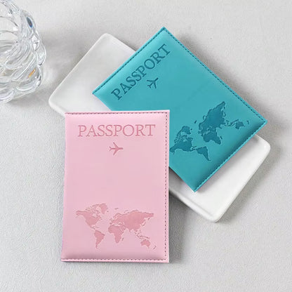 PU Leather Passport Cover for Men & Women Organizer - Protective Card Holder ID Document Covers World Map Travel Passport Case