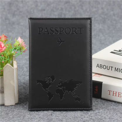 PU Leather Passport Cover for Men & Women Organizer - Protective Card Holder ID Document Covers World Map Travel Passport Case