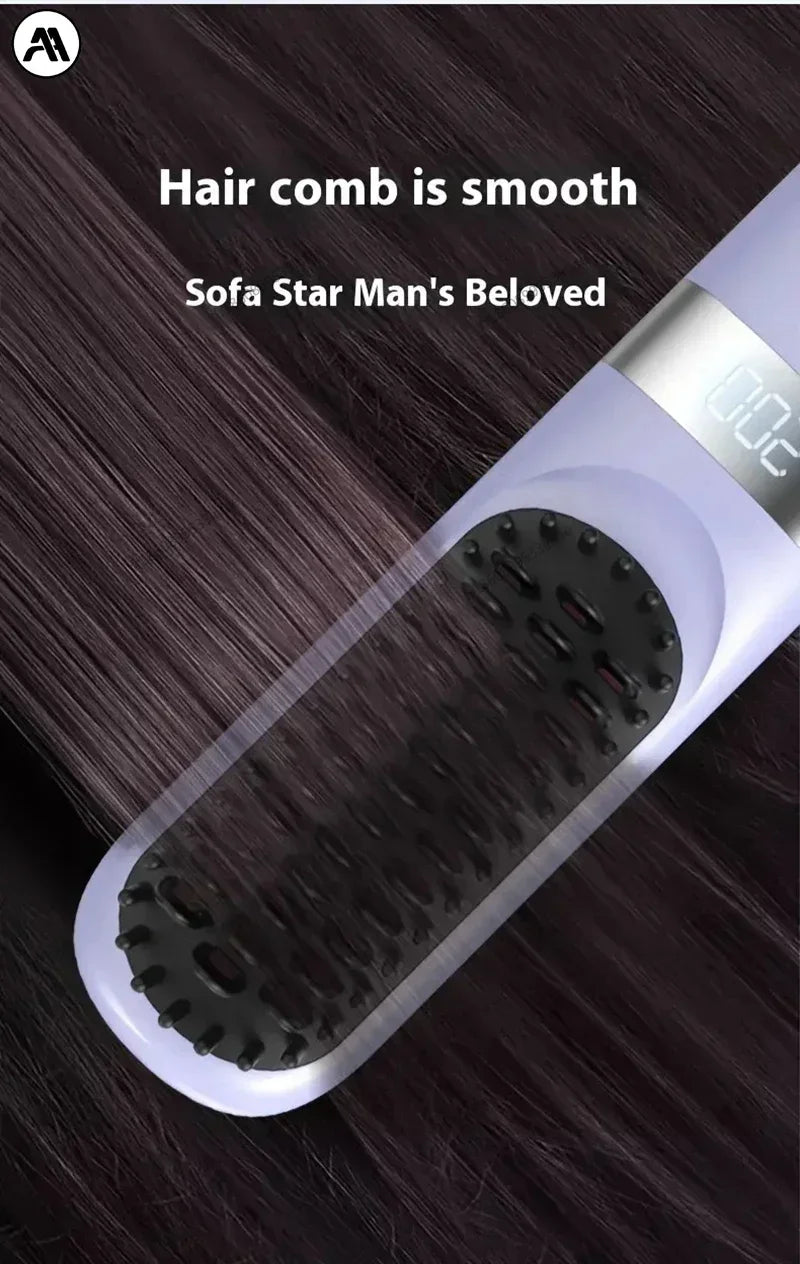 New Electric Hot Comb Multifunctional Wireless Straight Hair Straightener Negative Ion Anti-Scalding Straightening Brush 2025