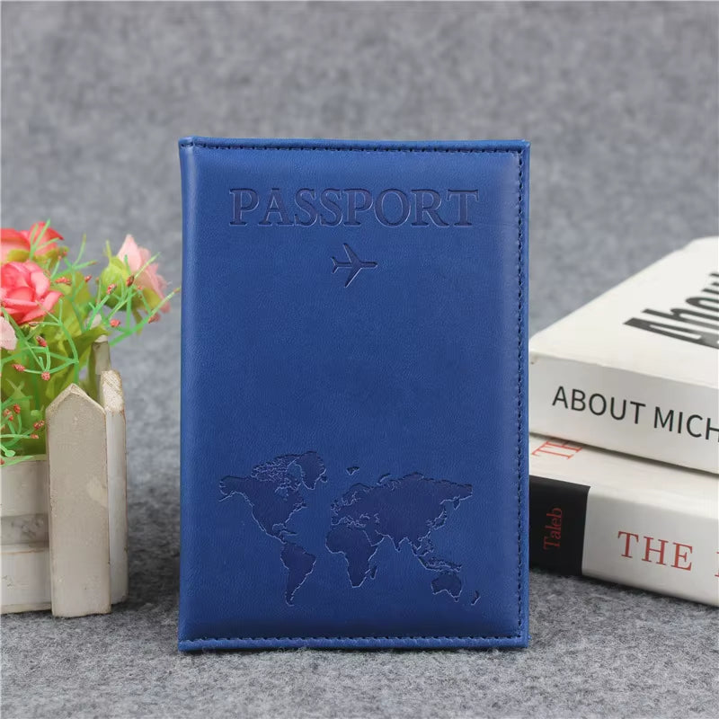 PU Leather Passport Cover for Men & Women Organizer - Protective Card Holder ID Document Covers World Map Travel Passport Case