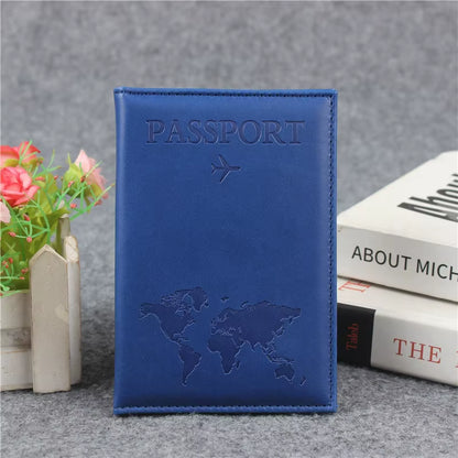 PU Leather Passport Cover for Men & Women Organizer - Protective Card Holder ID Document Covers World Map Travel Passport Case