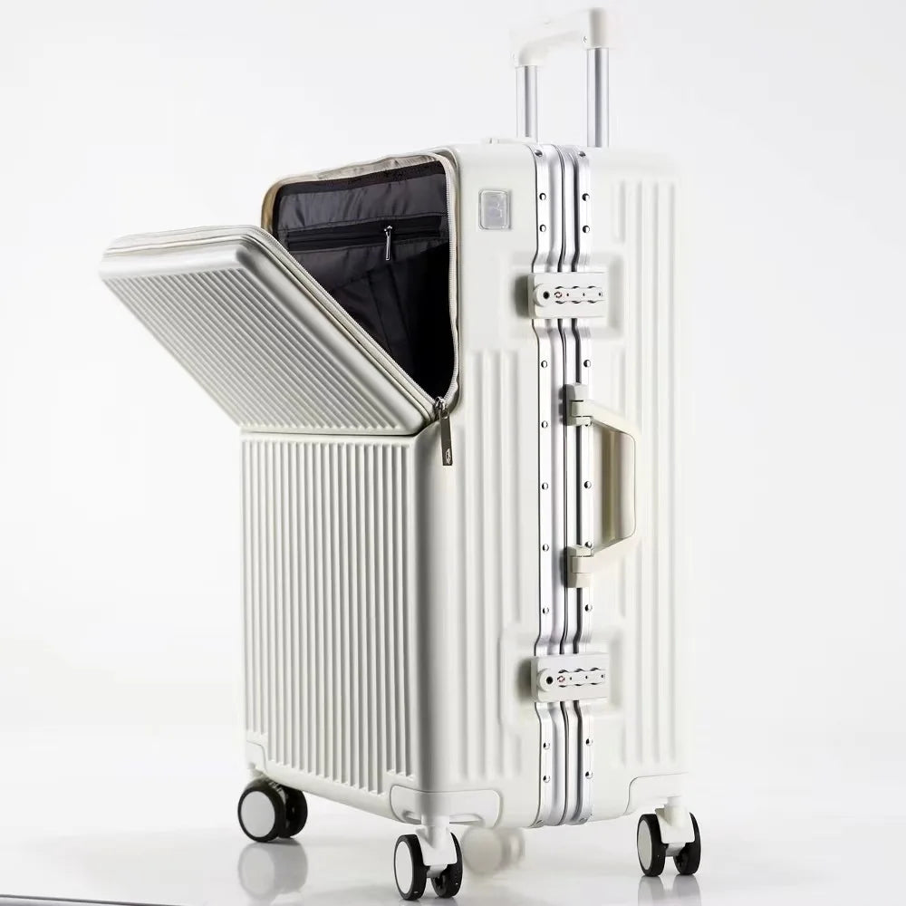 Suitcases Luggage Front Opening Cabin Luggage with USB Cup Holder Female Trolley Case Male Brake Wheel Traveling Bag Luggage